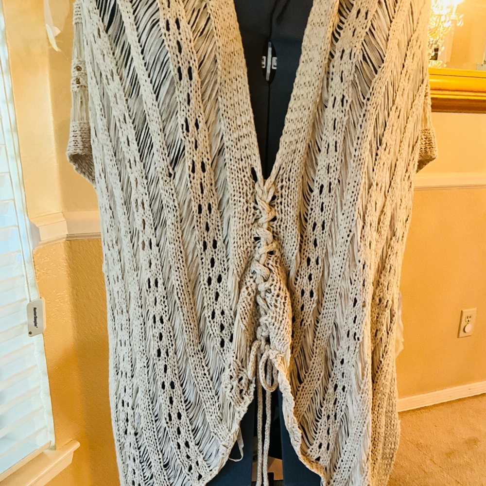 Vintage Havana Ivory Boho Fringe Cardigan
